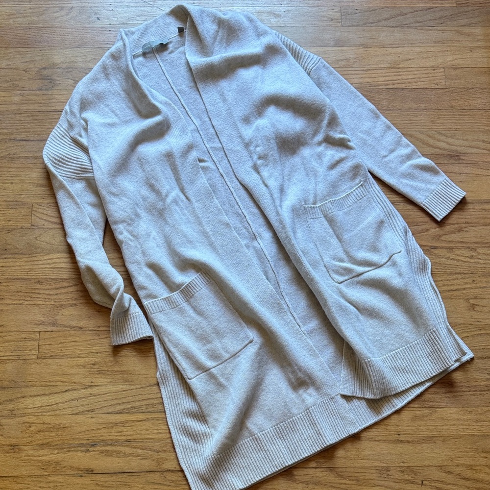 Vince Open Front Cream Lightweight Cashmere Blend Cardigan